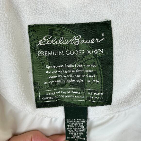 Eddie Bauer Womens Goose Down Parka Size M White Hood Insulated Long Winter Coat - Picture 3 of 9